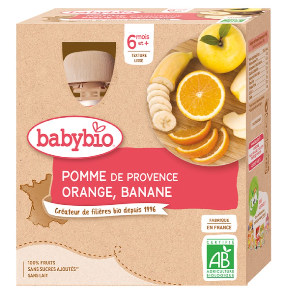 Babybio - Pomme d'Aquitaine Orange & Banane dès 6 mois - 4x90g