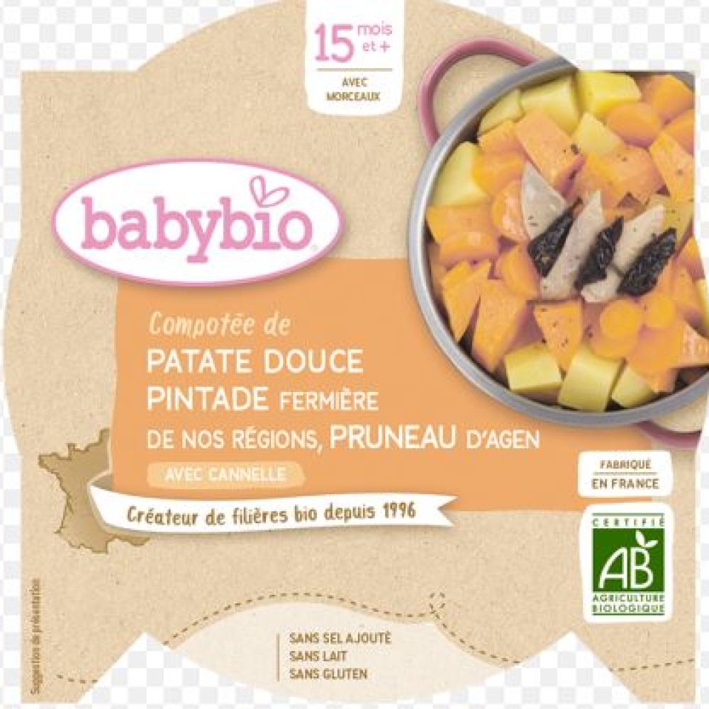 Babybio - Compotée de Patate douce Pintade fermière du Poitou, Pruneaux - dès 15 mois - 260g