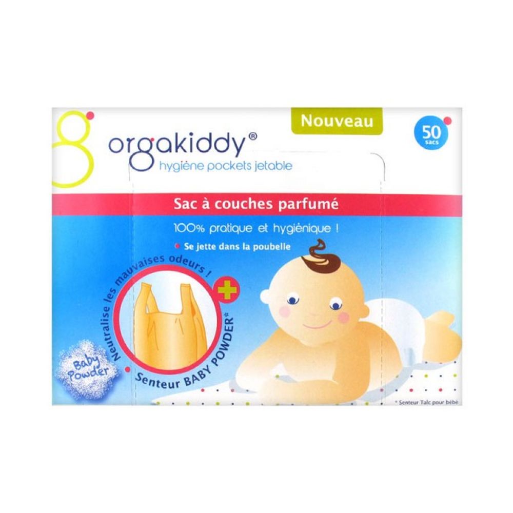 Orgakiddy - Sac à couches parfumé senteur talc pour bébé - 50 sacs