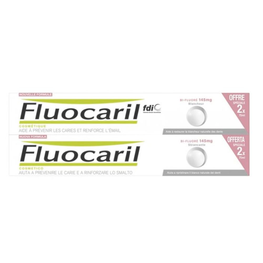 Fluocaril - Dentifrice Bi-fluoré 145mg pâte Blancheur Menthe -  2X75g