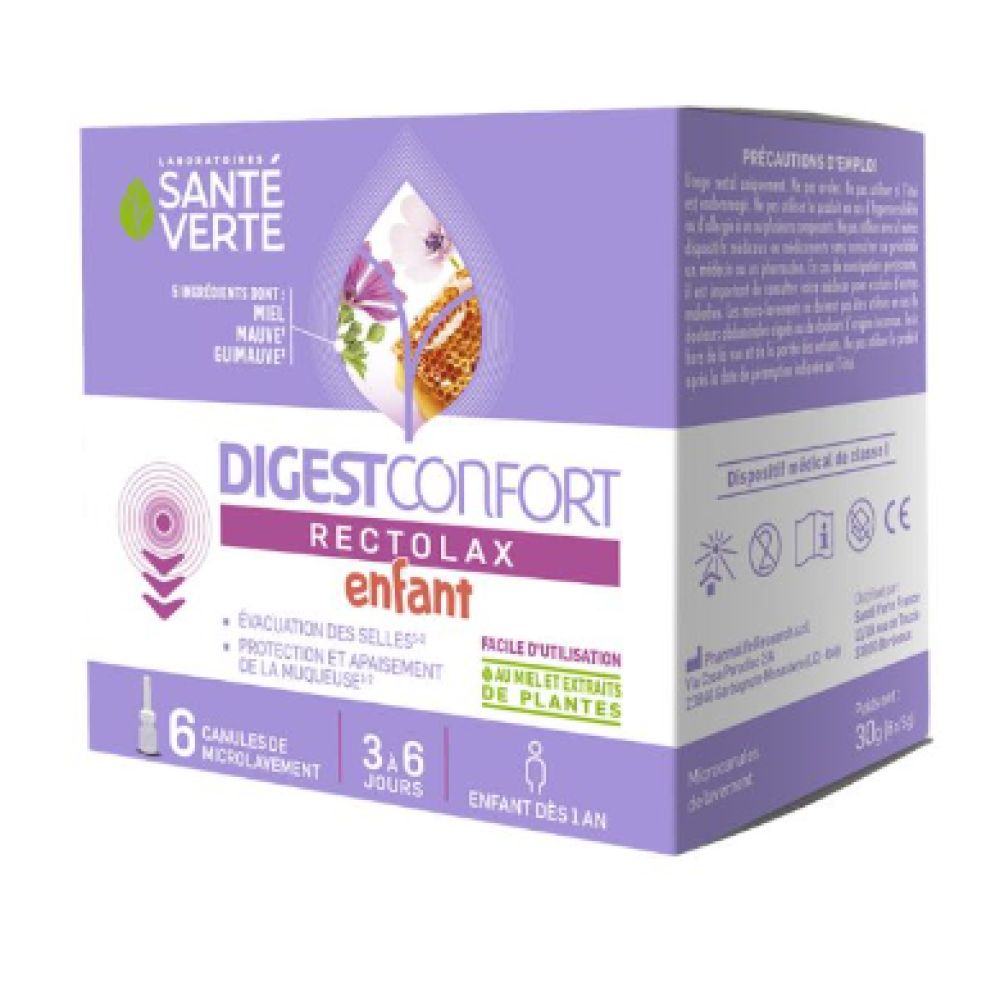 Santé Verte - DigestConfort Rectolax enfant - 6 canules de microlavement