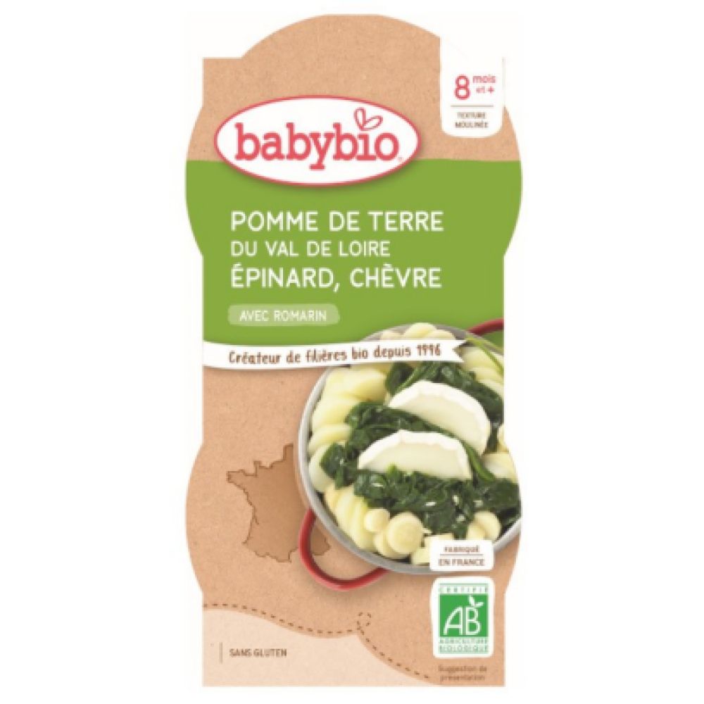 Babybio - Pomme de terre du Val de Loire Épinard, chèvre - dès 8 mois - 2x200g