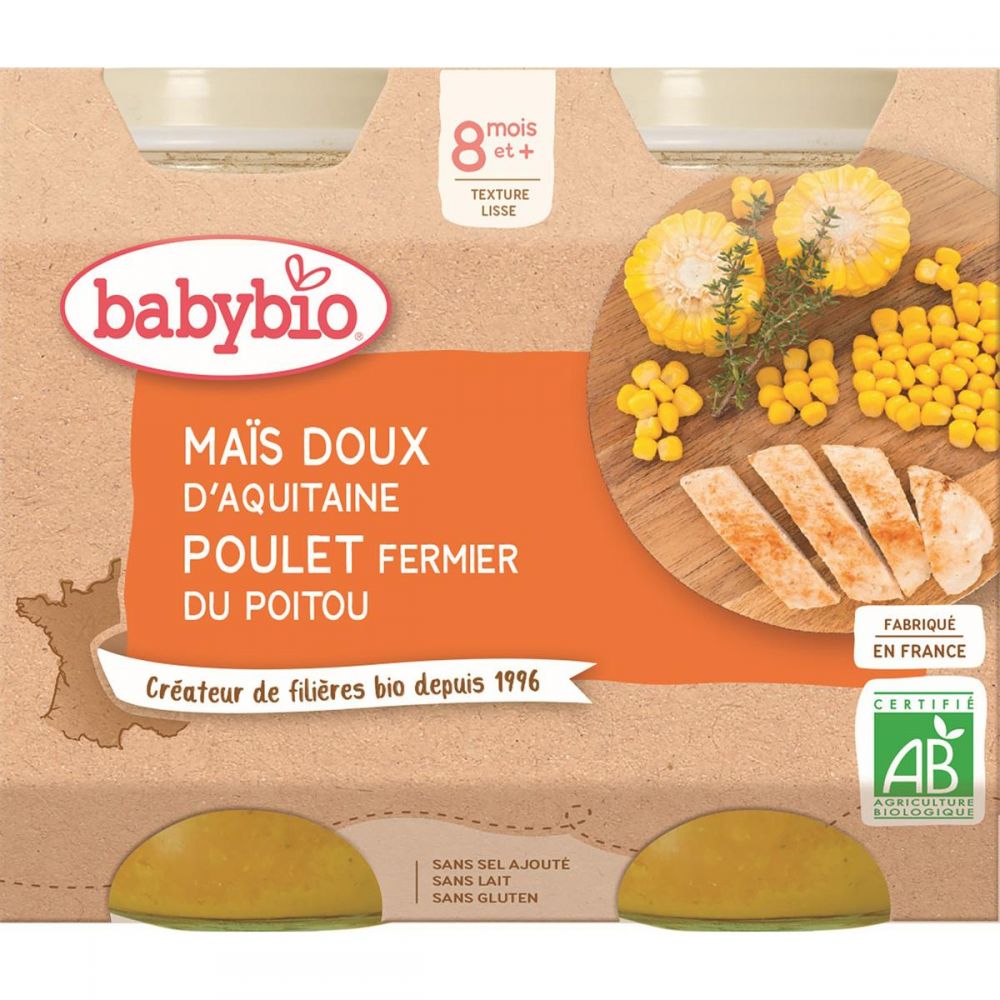 Babybio - Maïs doux d'Aquitaine, poulet fermier du Poitou - 2x200g