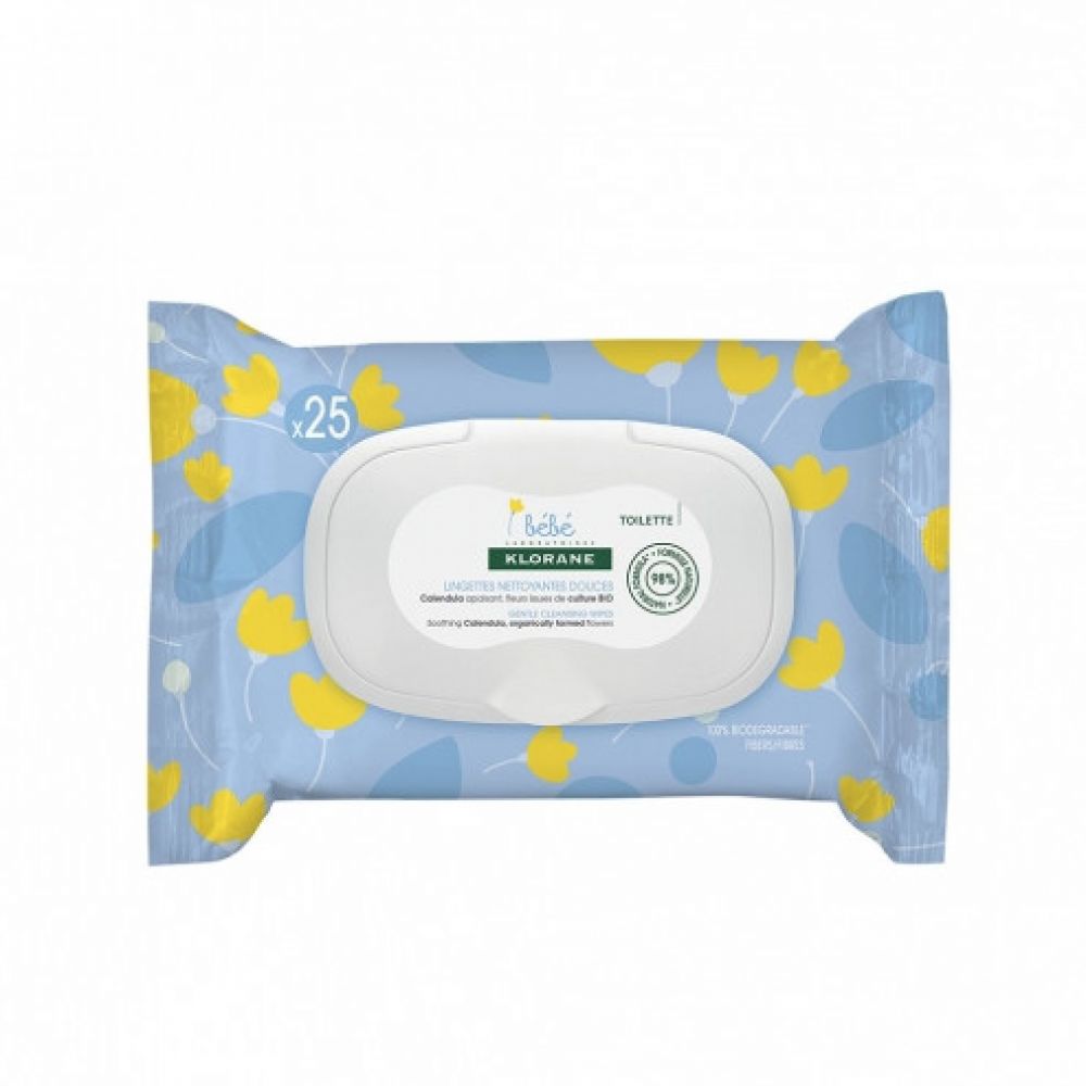 Klorane bébé - Lingettes nettoyantes douces - 25 lingettes