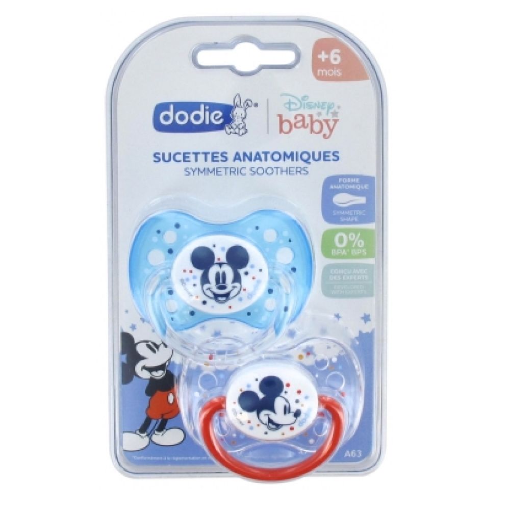 Dodie - Sucettes anatomiques 6-12 mois silicone Disney Baby - 2 sucettes