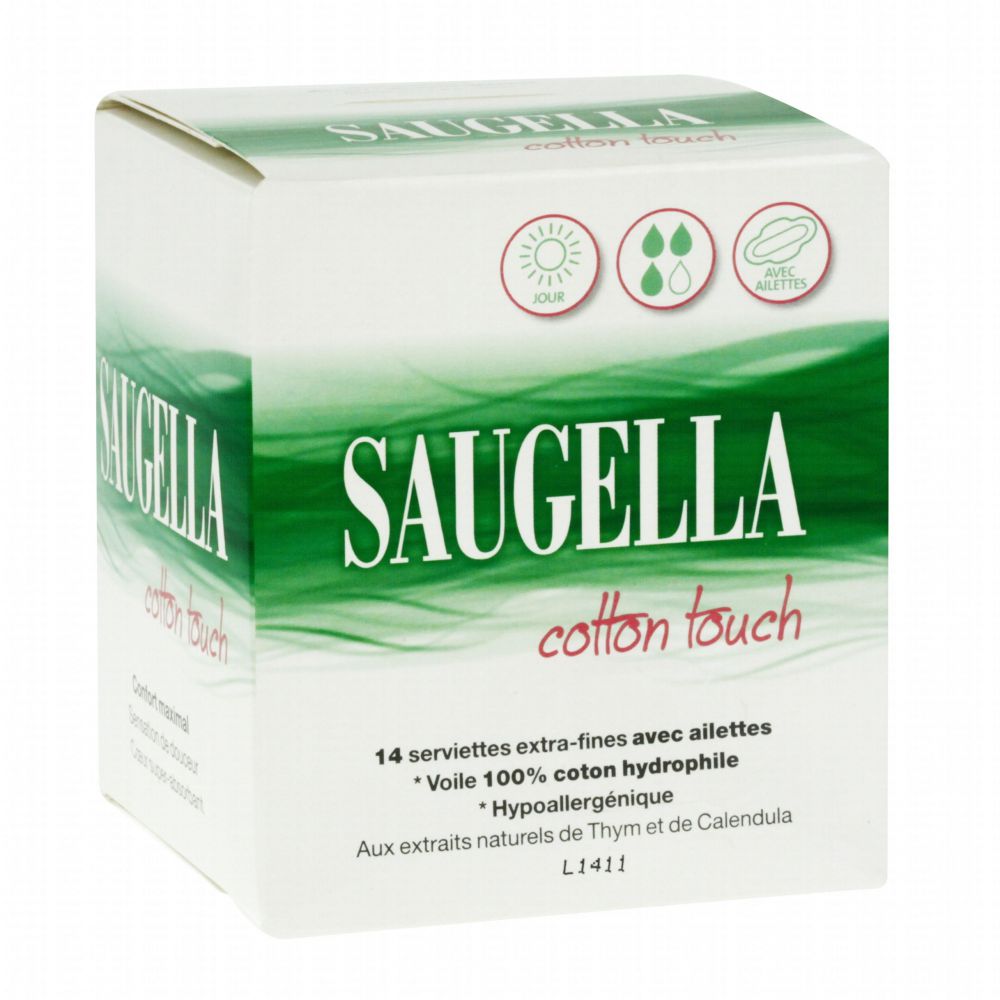 Saugella cotton touch - Serviettes extra-fines Jour 100% coton - 14 serviettes