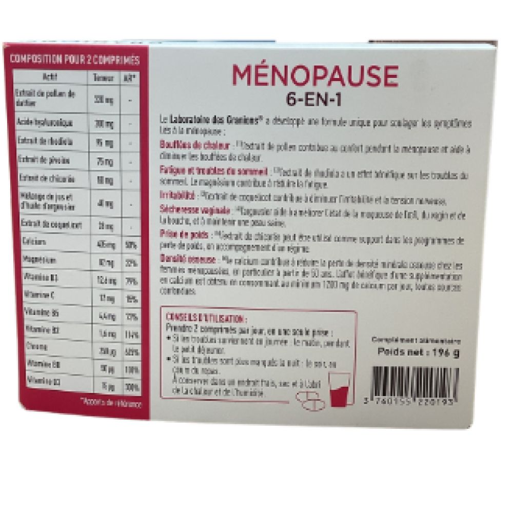 Granions - Ménopause 6en1 sans hormones 3 mois - 180 comprimés