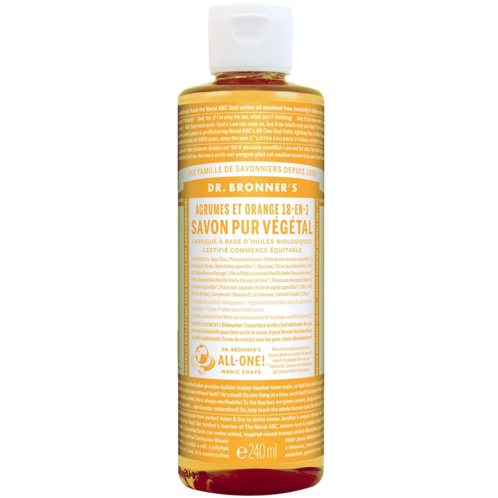 Dr. Bronner's - Savon liquide pure végétal 18-en-1 - Agrumes et Orange