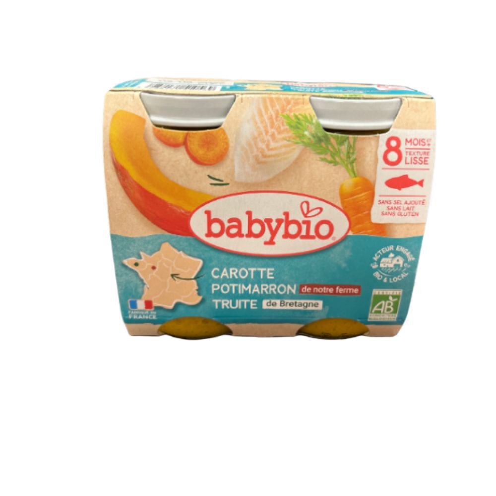 Babybio - Carotte, Potimarron Truite de Bretagne dès 8 mois - 2x200g
