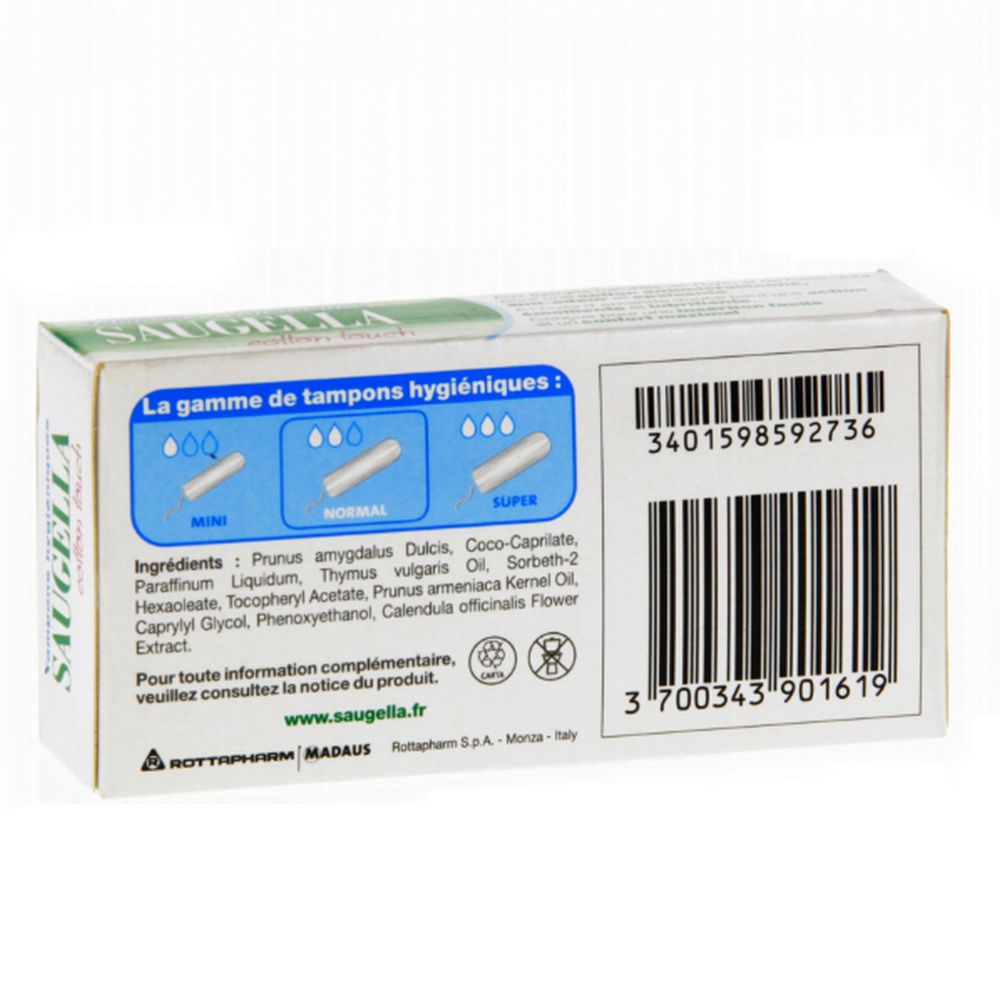 Saugella cotton touch - Tampons hygiéniques en coton hypoallergéniques - 16 tampons