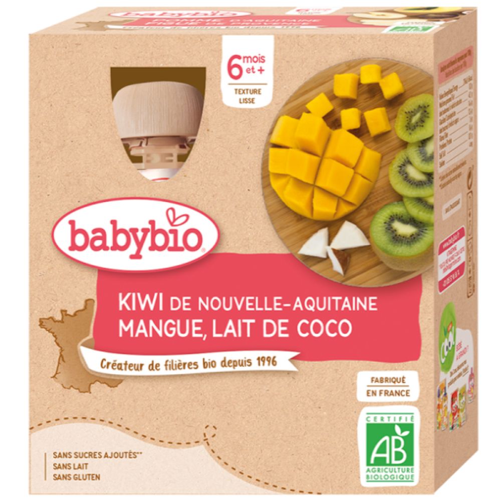 Babybio - Kiwi d'Aquitaine Mangue & Lait de coco dès 6 mois - 4x90g