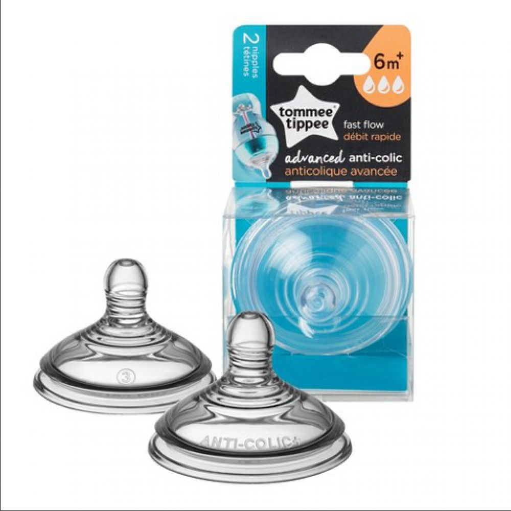 Tommee Tippee - Lot de 6 tétines de Biberon Anti-Colique Avancé - Débit  Moyen - 3 Mois+ gris - Tommee Tippee