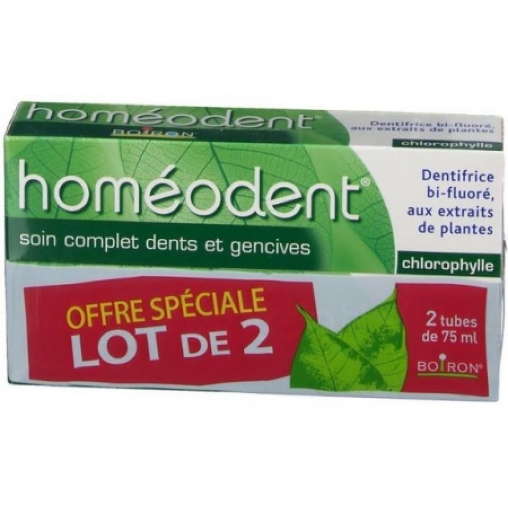 Homéodent - Dentifrice bi-fluoré aux extraits de plantes chlorophylle - 2 x 75 ml