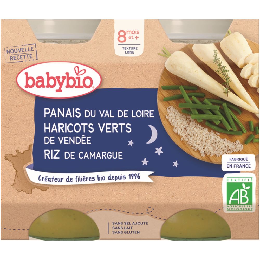 Babybio - Panais, Haricots verts de Vendée, Riz - dès 8 mois - 2x200g