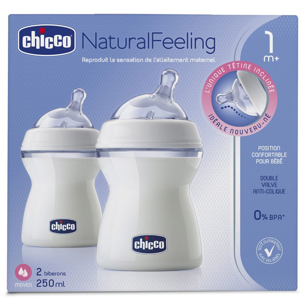 Chicco - Biberon NaturalFeeling 1 mois et plus à Flux moyen