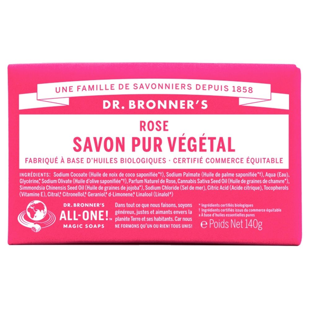 Dr. Bronner's - Pain de savon Pure végétal Rose - 140g