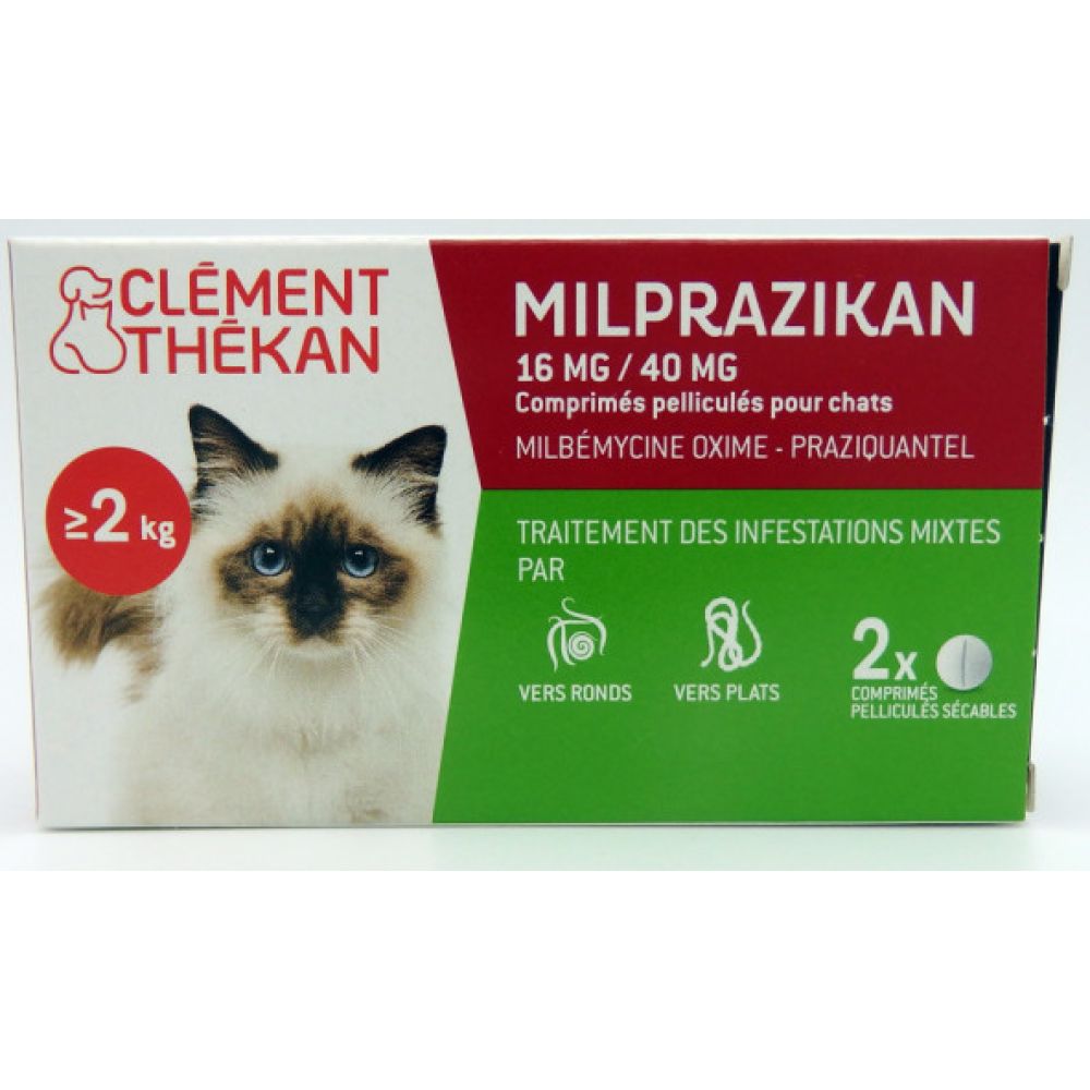 Clément Thékan - Milprazikan traitement des infections mixtes chats de plus de 2kg - 2 comprimés.
