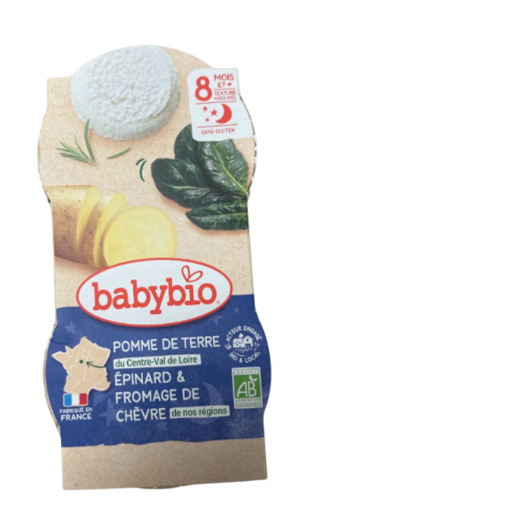 Babybio - Pomme de terre du Val de Loire Épinard, chèvre - dès 8 mois - 2x200g