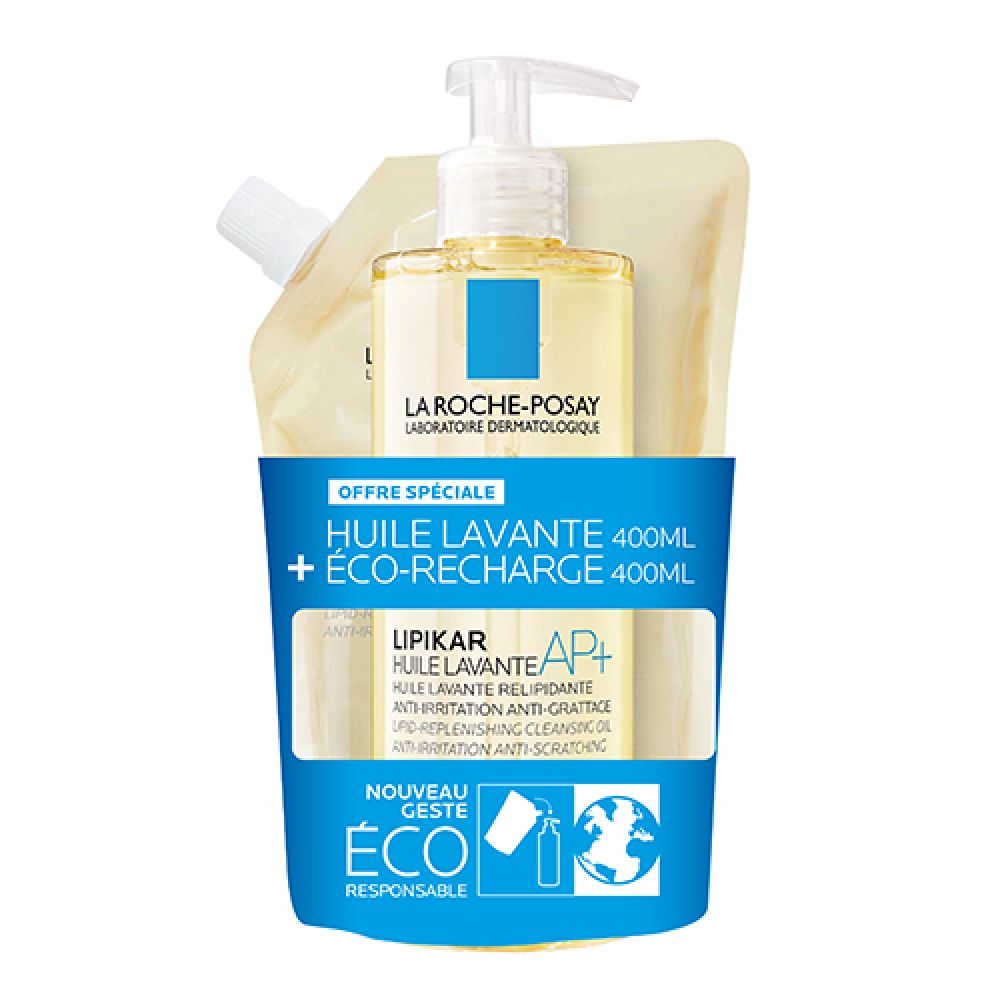 La roche posay - Huile lavante lipikar + écorecharge - 2x400ml