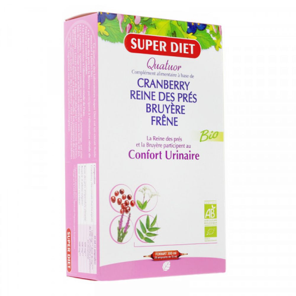 Superdiet - Quatuor Cranberry Reine des prés Bruyère Frêne - 20 ampoules 15 ml