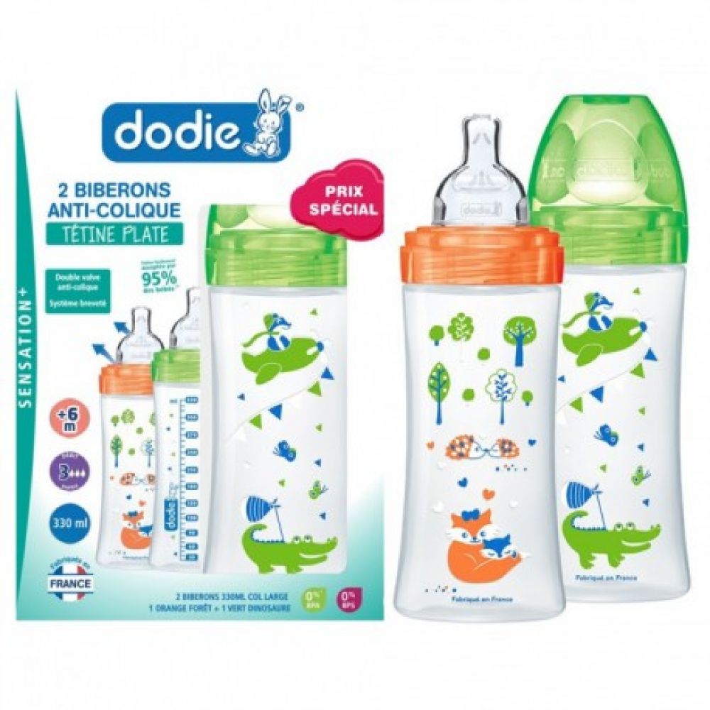Dodie - 2 biberons anti-colique +de 6 mois - 330ml