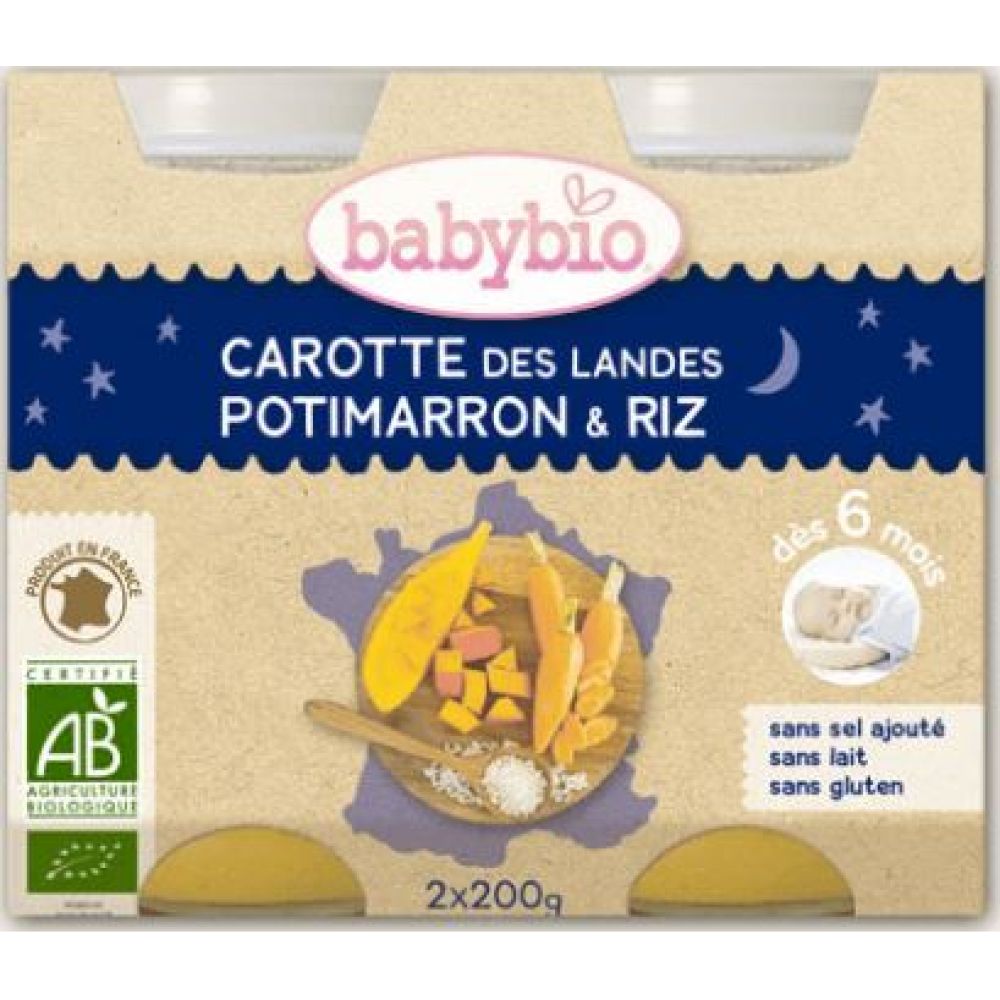 Babybio - Carotte des Landes, Potimarron, Riz - dès 8 mois - 2x200g