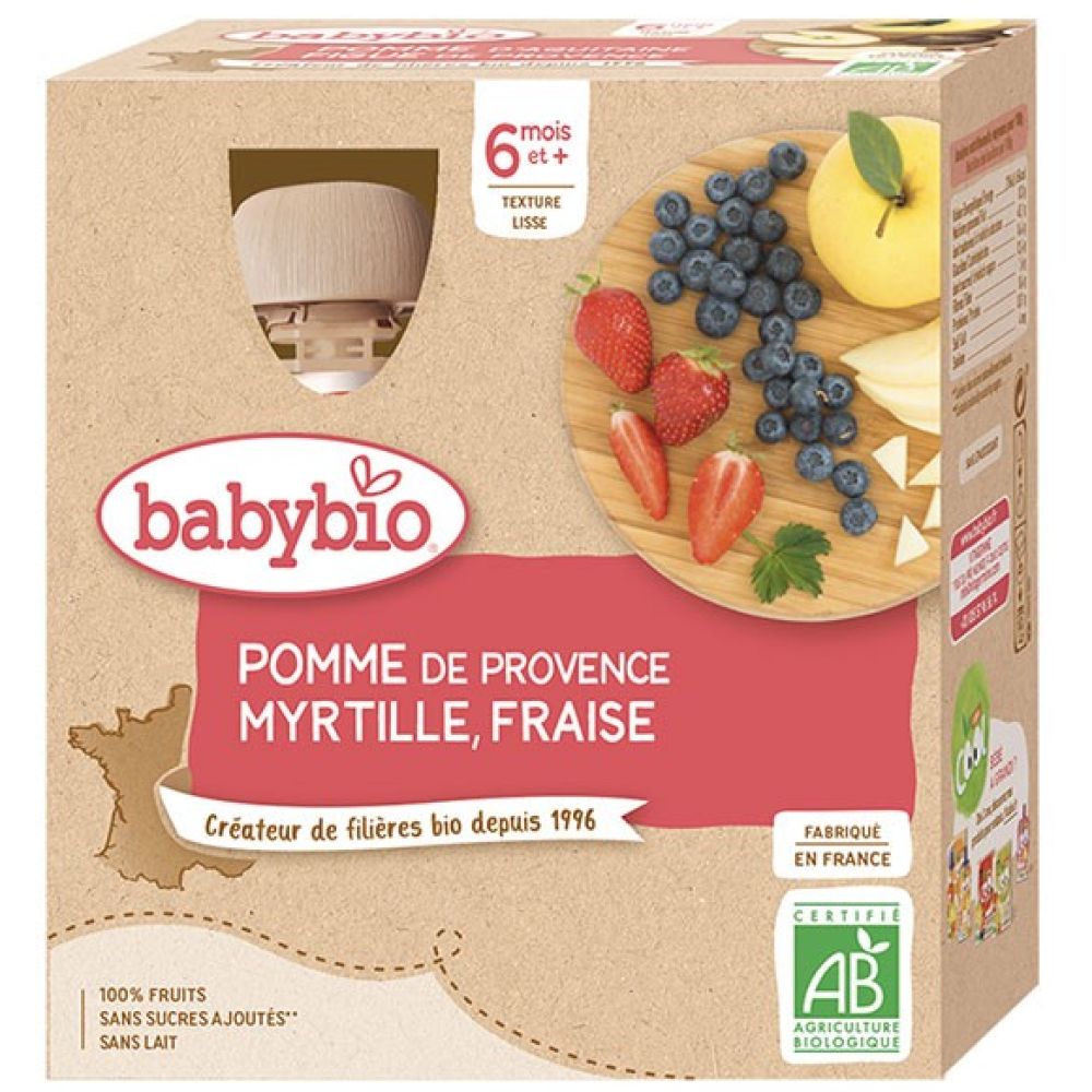 Babybio - Pomme d'Aquitaine Myrtille & Fraise - dès 6 mois - 4x90g