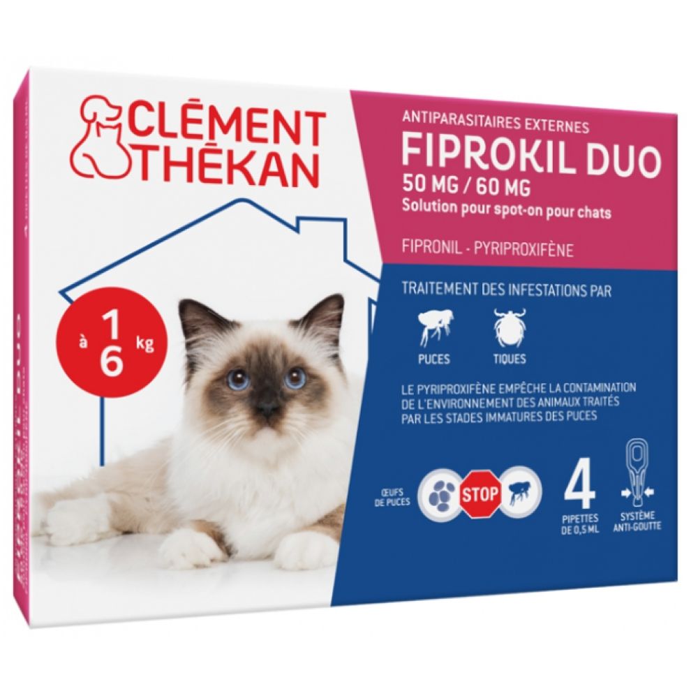 Clément Thékan Fiprokil duo antiparasitaires externes chats de 1 à 6 kg - 4 pipettes