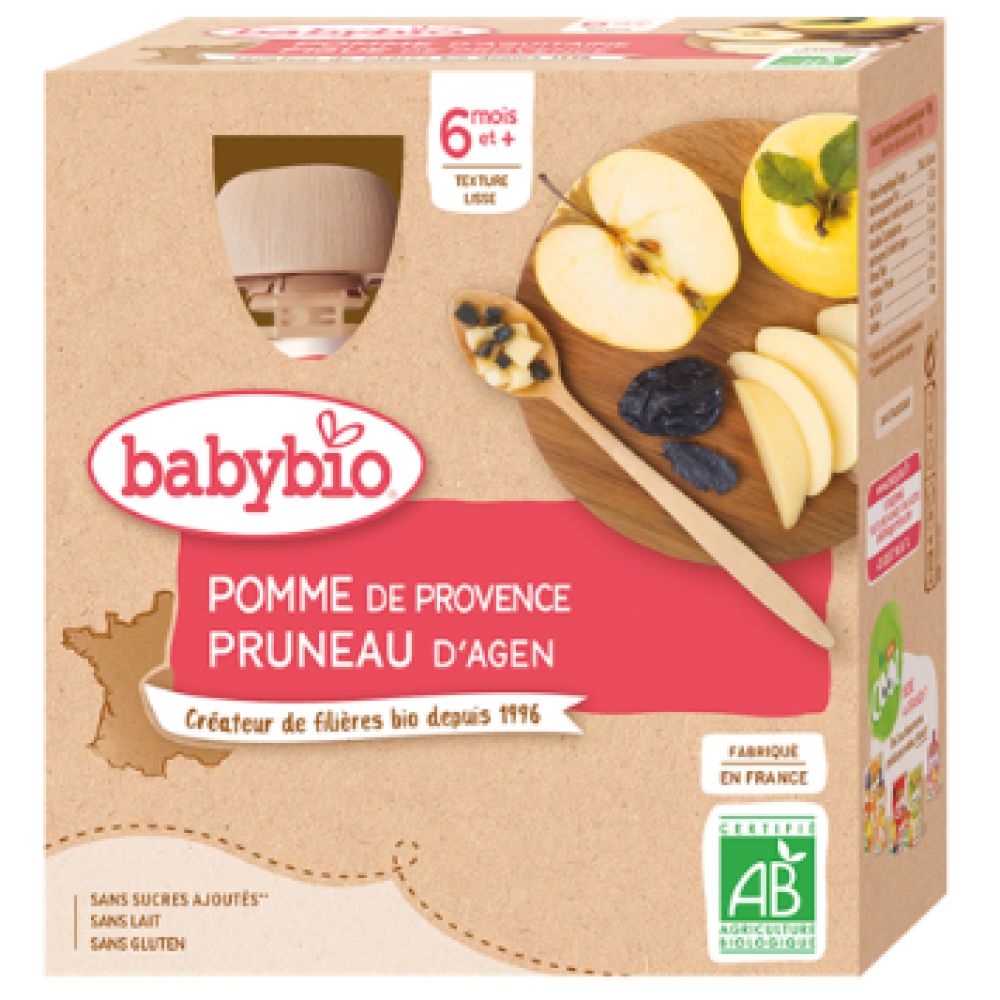 Babybio - Pomme pruneau d'Agen - dès 6 mois - 4 x 90 g