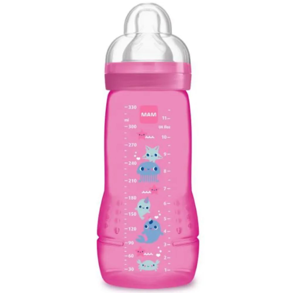 Mam - Biberon easy active 2ème âge - 6mois+ - 330ml - rose