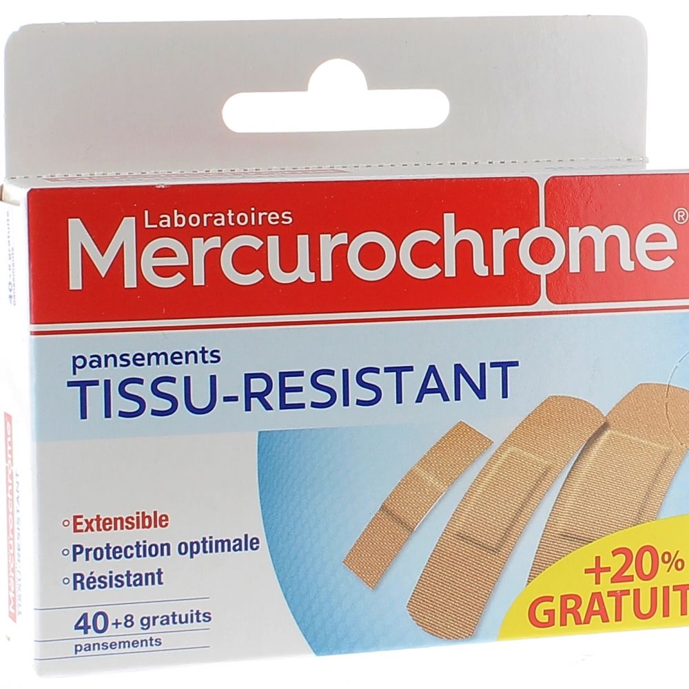 Mercurochrome - Pansements tissus-résistant - 40 pansements + 8 gratuits