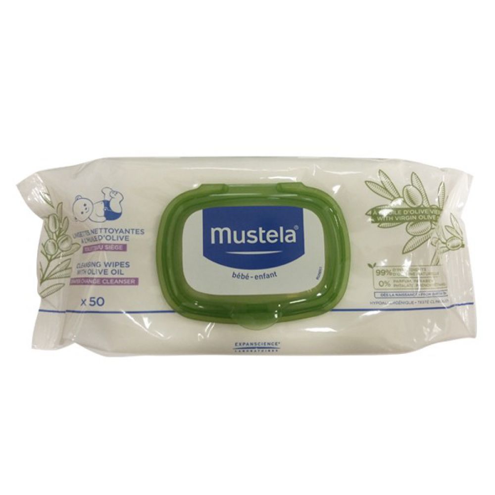 Mustela - Lingettes nettoyantes huile d'olive - 50 lingettes