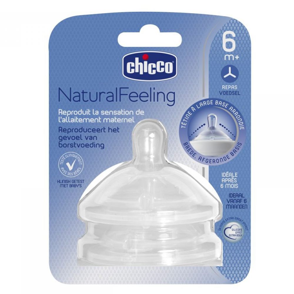 Chicco - Tétine NaturalFeeling droite 6 mois à Flux repas