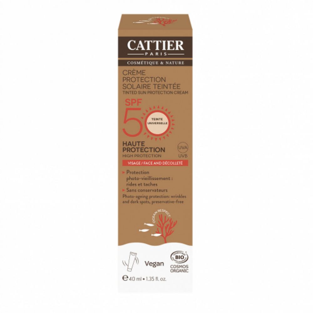 Cattier - Crème protection solaire teintée SPF 50 - 40 ml