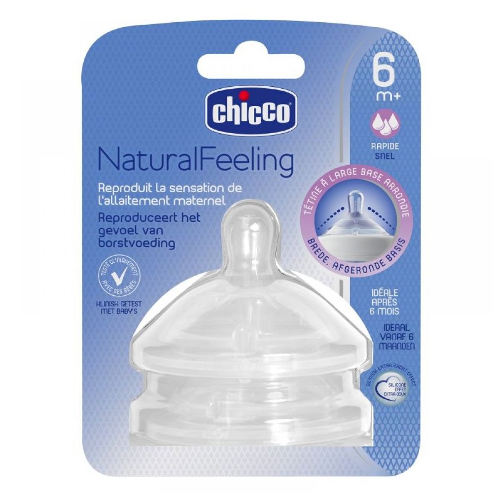 Chicco - Tétine NaturalFeeling large 6 mois à Flux rapide - 2 tétines