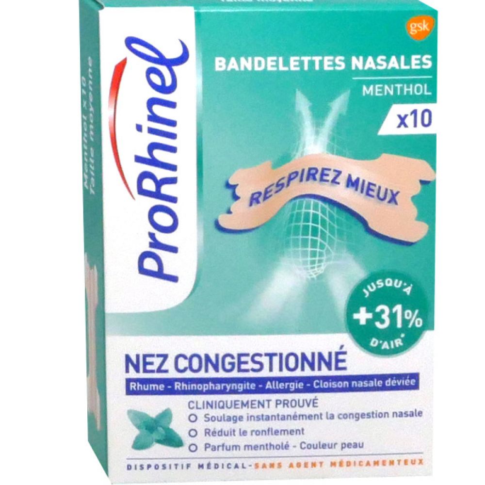 Prorhinel - Bandelettes nasales menthol - 10 bandelettes