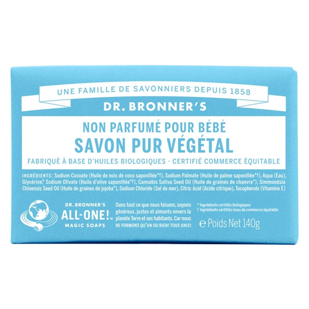 Dr. Bronner's - Pain de savon Pure végétal Non parfumé - 140g