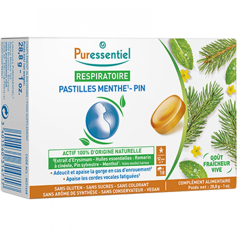 Puressentiel - Respiratoire Pastilles Menthe Pin - 18 pastilles