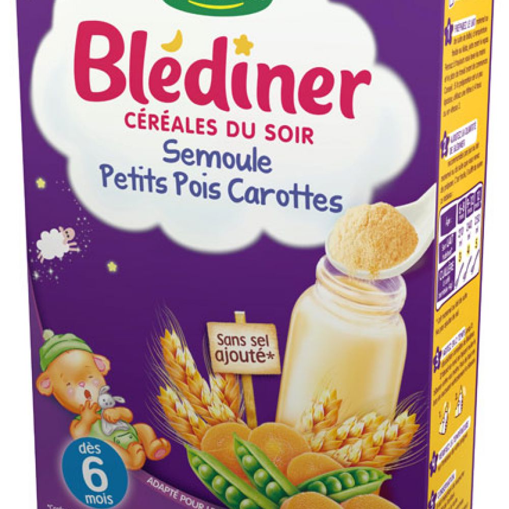 Blédina Blédiner céréales du soir semoule petits pois carottes 240g