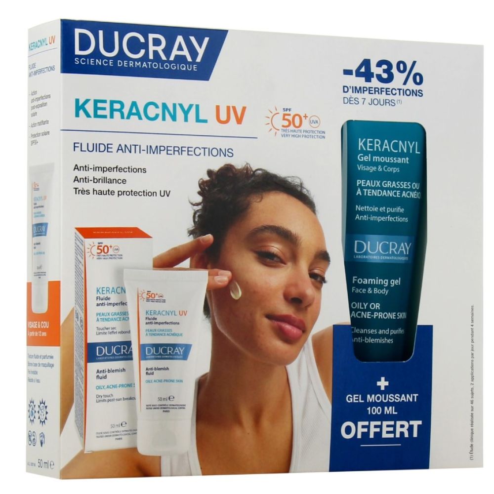 Ducray - Coffret Ducray Keracnyl UV + gel moussant 100 ml offert