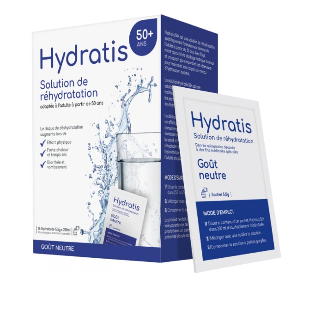 Hydratis 50+ - Solution de réhydratation goût neutre - 16 sachets