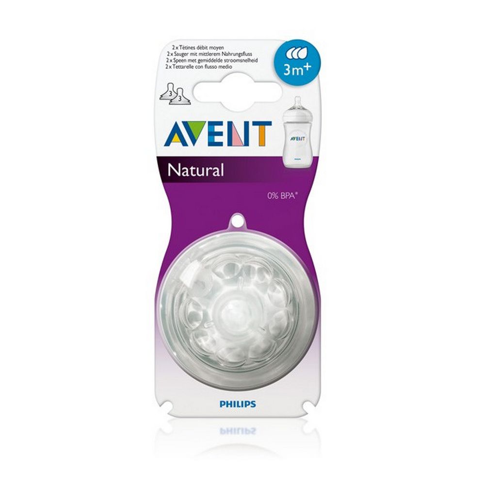 Avent - Tétine Natural débit moyen 3 mois et + 3 trous - 2 tétines