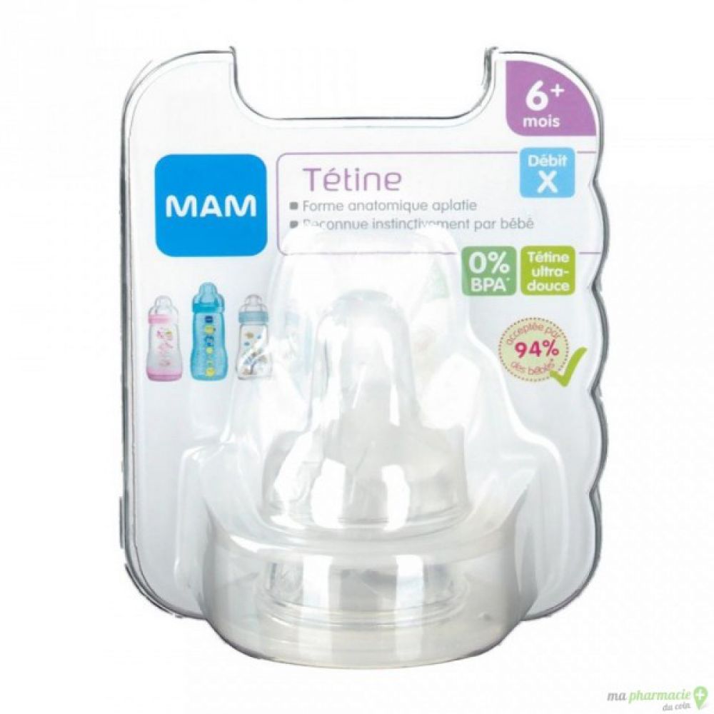 MAM Tétines pour biberon 6+ mois (2 pièces) – Lot de 2 tétines en silicone débit  X vitesse ultra-rapide – Tétine plate et ultra-douce pour bébé : :  Bébé et Puériculture