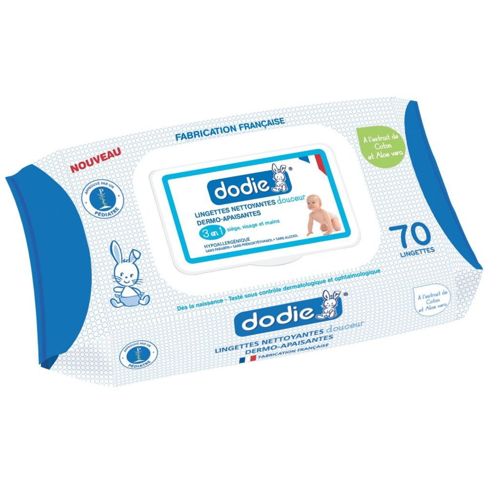 Dodie - Lingettes nettoyantes dermo-apaisantes douceur - 70 lingettes