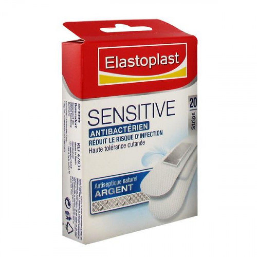 Elastoplast - Sensitive Antibactérien Argent - 20 pansements