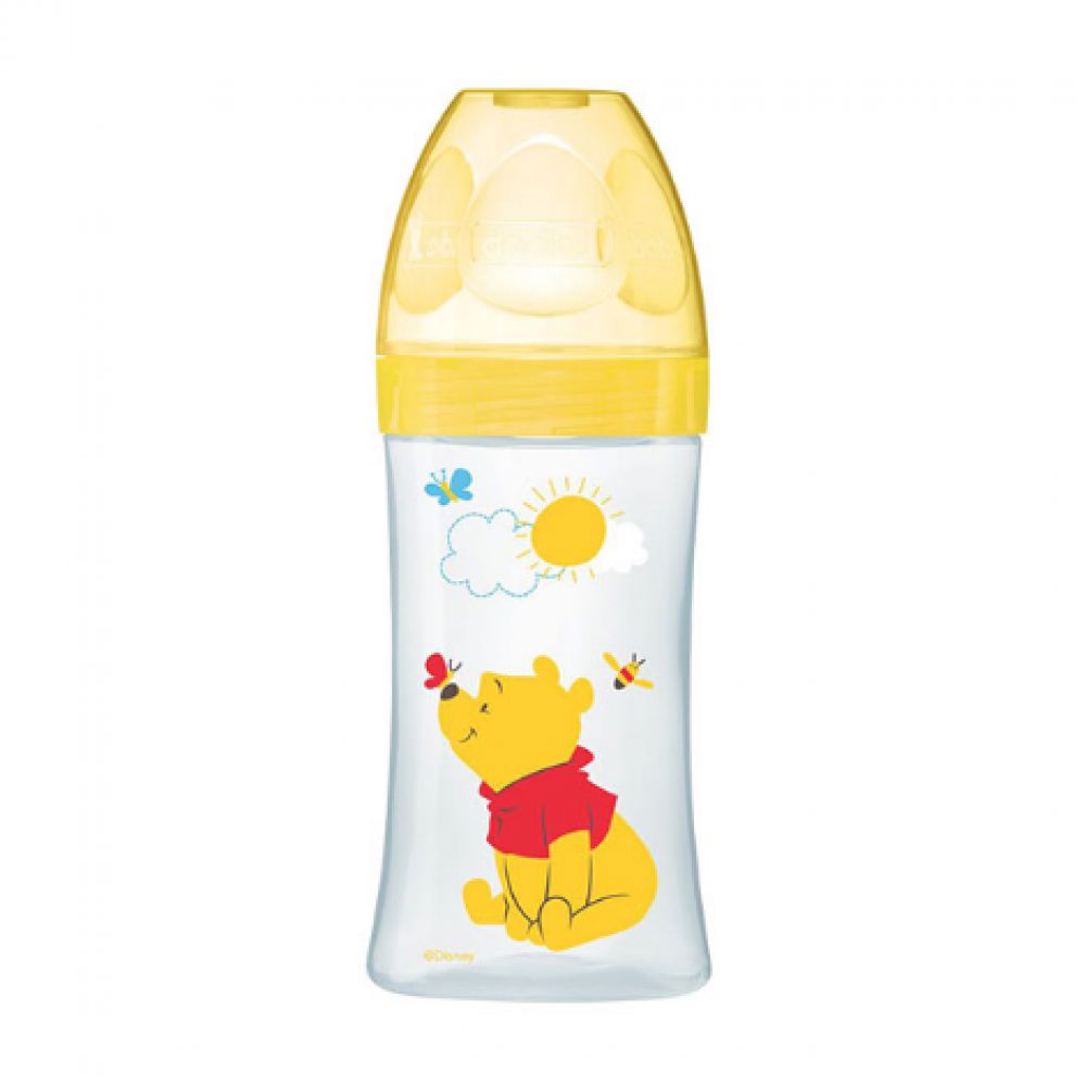 Dodie - Biberon anti-colique tétine plate Winnie disney baby 0-6 mois débit 2 - biberon de 270ml