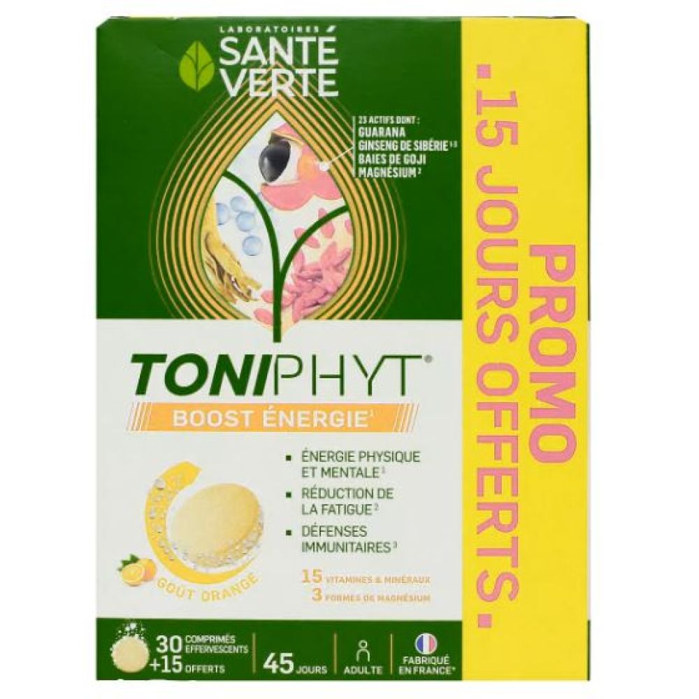 Santé verte - Toniphyt Boost énergie - 30 + 15 comprimés effervescents