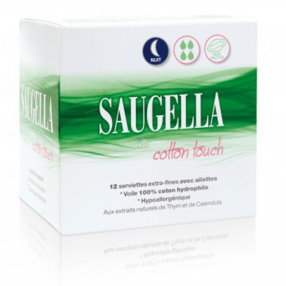 Saugella - Serviettes extra-fines cotton touch nuit - 12 serviettes