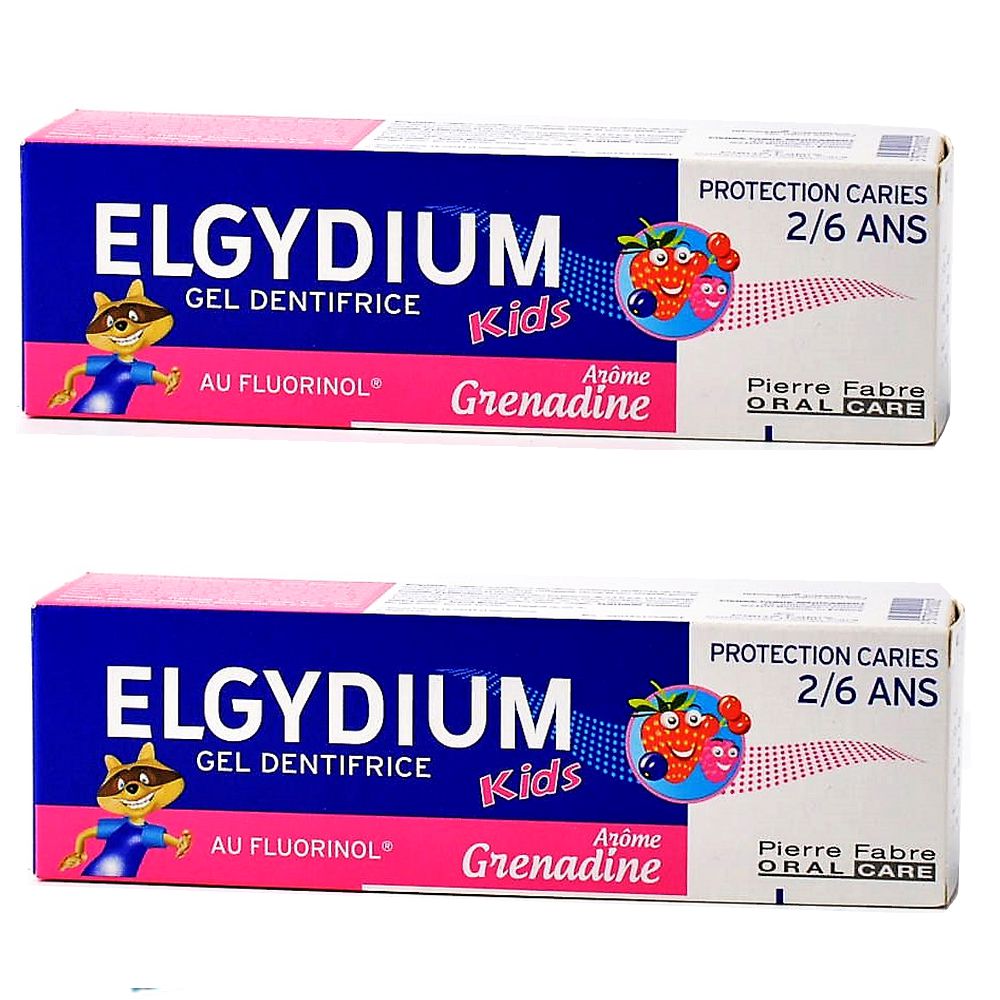 Elgydium - Gel dentifrice Kids Arôme grenadine 2/6ans - lot de 2 x 50ml