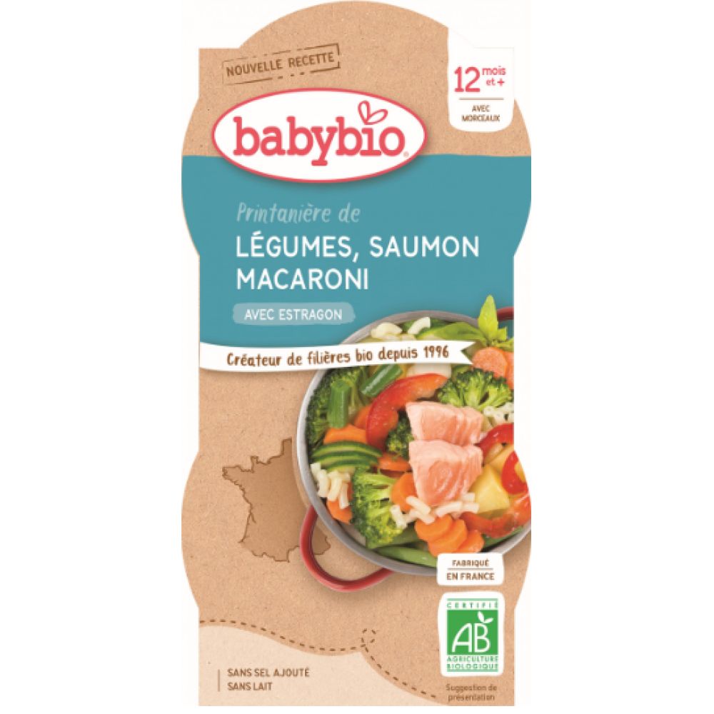 Babybio - Printanière de Légumes, Saumon Macaroni - dès 12 mois - 2x200g